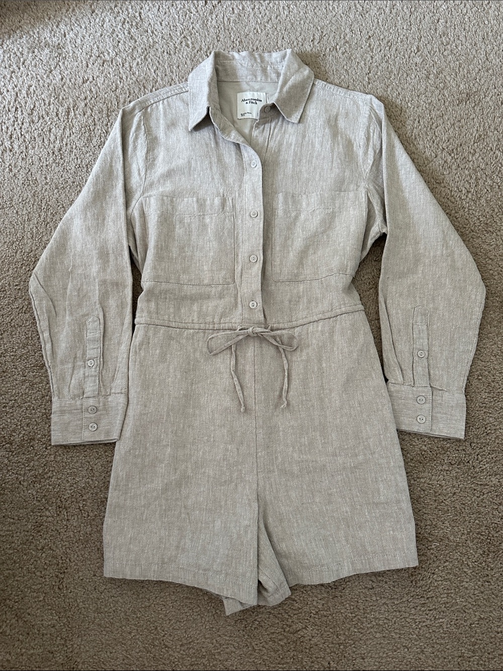 Abercrombie & Fitch Light Beige Linen-Blend Romper